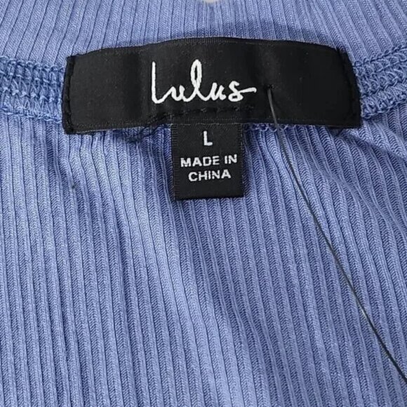 2/$30 Lulus Blue Ribbed Henley Cropped Tee Size L | Casual Stretch Knit Top - Picture 4 of 7